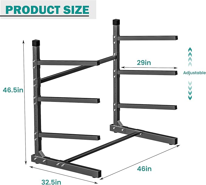 EVERHANGER Kayak Storage Rack, Adjustable Kayak Stand Holder, Freestanding Paddle Board Rack for Kayak, Canoe, Surfboard, 320lbs Capacity