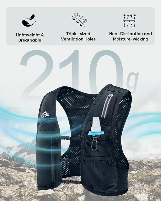 Running Vest for Women Men, USA Original Patent, Adjustable Chest Straps Running Hydration Vest with 500ml Soft Flask and Phone Holder, Lightweight Reflective Hydration Backpack