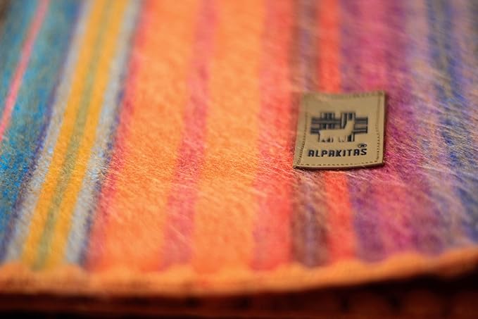 Alpaca Wool Blanket - Twin Size Throw & Warm, Lightweight, Couch or Camp - Outdoor - 75 x 38 Inches (Orange)