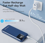 Portable Charger Built-in Cables for iPhone Samsung iPad Android Phone, 10000mAh Power Bank Fast Charging, Smart LED Display Battery Pack 2-Port Output Traveling -Dark Blue