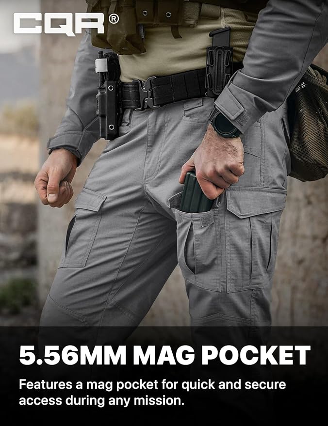 CQR Men's Flex Ripstop Tactical Pants, Water Resistant Stretch Cargo Pants, Lightweight EDC Hiking Work Pants