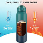 32oz Water Bottle with Removable Straw and Spout Lid Two Ways to Drink, 18/10 Stainless Steel Insulated Water Bottle, BPA-Free, Leak Proof, Double wall, for Sports, Gym