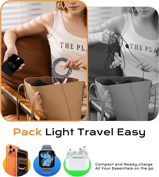 Temdan for Travel Vacation Essentials,3 in 2 USB C Cable for Apple Watch Charger/iPhone 17 Charger/Lightning,Multi Charging Cable Cord,Camping Essentials,Portable Designed for iWatch &iPhone 16-12-6FT