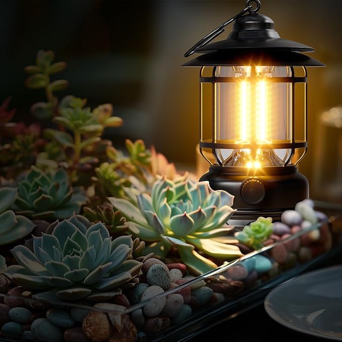 Retor LED Camping Lanterns 1500 LM Step-Less Dimming, Lightweight Battery Powered USB Rechargeable Flashlight Survival Kits Home Garden Camping Emergency Outages Hiking Light (Black 1 Pack)