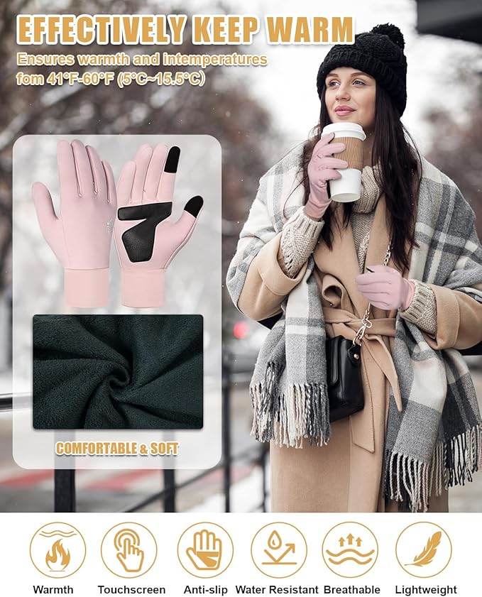 RIGWARL Winter Gloves Men and Women Medium-Thick, Gloves for Cold Weather with Thermal Plush, Touchscreen Running Glove Adjustable Zippered Wrist for Walking The Dog Hiking Camping Cycling Work