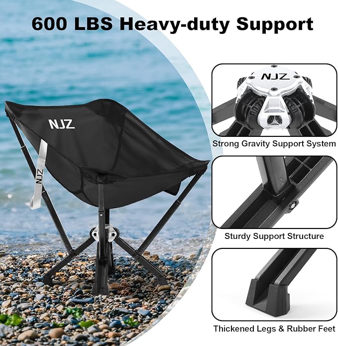 Compact Camping Chair, Portable Comfortable Camping Chair for Adults - 600 LBS Capacity Sturdy Camping Folding Chair with Quick Setup & Carry Bag Compact Camp Chair (Black)