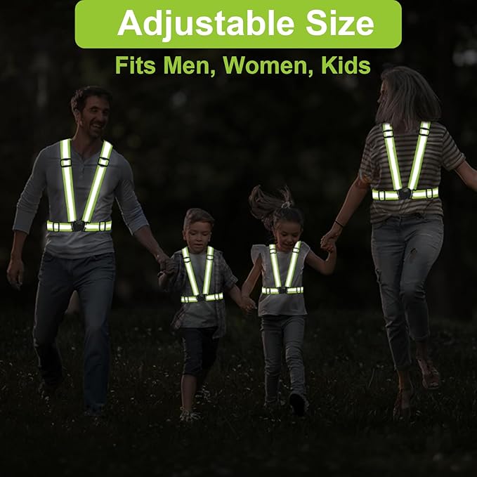 Reflective Vest Running Gear, 2Pack High Visible Safety VES for Cycling Jogging Running Walking, Adjustable for Men Women Kids