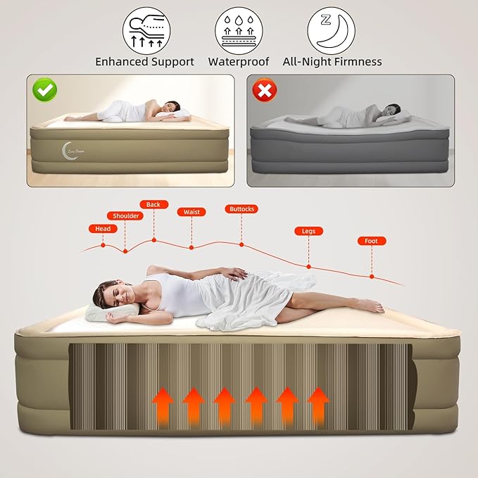 Queen Air Mattress with USB Rechargeable Built-in Pump, Wireless Inflatable Airbed, FlexWeave Tech for 1100 lbs Ultra Firm Support, Portable for Home & Camping, Leak Proof Design, Carry Bag
