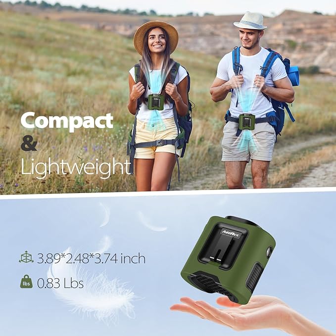 Portable Waist Fan - 14500mAh Rechargeable Battery, 67Hrs Cooling Belt Fan, 5 Powerful Speed & 360° Rotatable, Hands Free Clip On Waist With LED Light for Work Gift Camping Travel Outdoor