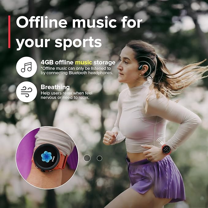 SUUNTO Run Sports Watch, 1.32" AMOLED Touchscreen w/Crown Button, 12D Battery Life, Dualband Accurate GPS, Wrist Heart-Rate & Sleep Health Tracking, 35g Lightweight & 4GB Offline Music, Coral Orange