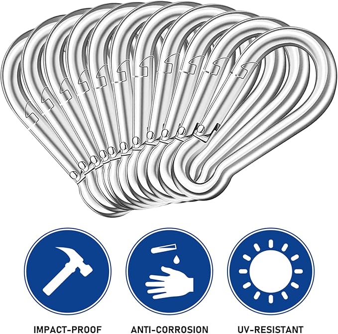 50PCS M8x5/16 Gavanized Steel Carabiner Clips, 3" Heavy Duty Spring Snap Hooks Carabiner, 470LBS Capacity Spring Quick Links Clips for Camping Hiking Hammock Swing and Outdoor Activities