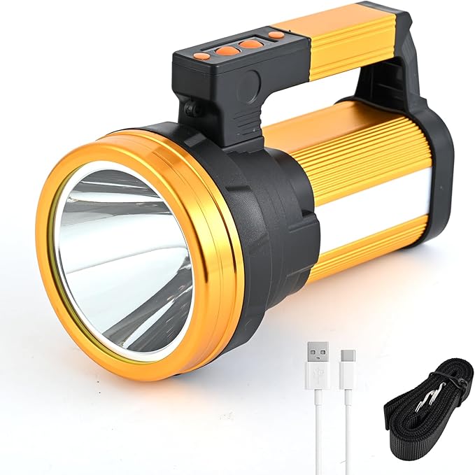 Rechargeable Spotlight Flashlight 15000 Lumen Handheld Spotlight 10800mah LED Big Searchlight Twin Side Flood Light for During Hurricane Emergency LED Lanterns Outages Hunting Hiking Boating Camping