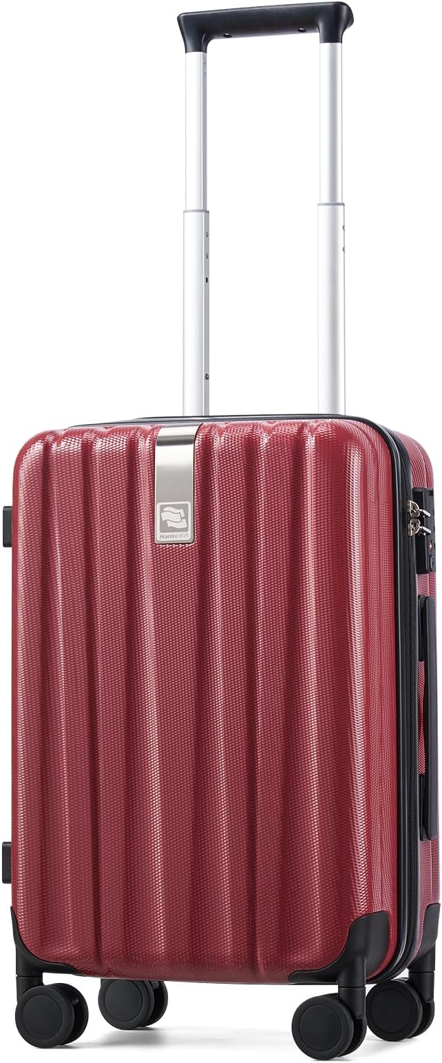 Hanke 20 Inch Carry On Luggage 22x14x9 Airline Approved Lightweight PC Hard Shell Suitcases with Wheels Travel Luggage Rolling Suitcase Travel Luggage Bag Christmas Gifts for Birthday （Burgundy）