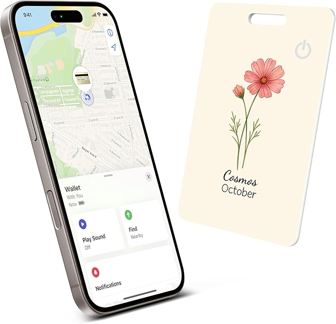 Wallet Tracker Card (iOS Only), Rechargeable Bluetooth Smart Tracking for Apple Find My Compatible Anti Tracker for Men Women Slim Item Locator for Purse Passport Key Luggage Tag (1Pcs/OCT FLR)
