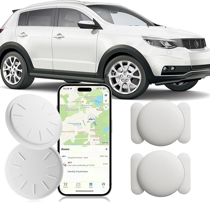 GPS Car Tracker,No Monthly Fee Tracker Device for Vehicles,Car GPS Tracker Work with Apple Find My(iOS Only),Mini Hidden Car Tracker with Magnetic Case-White,2PCS