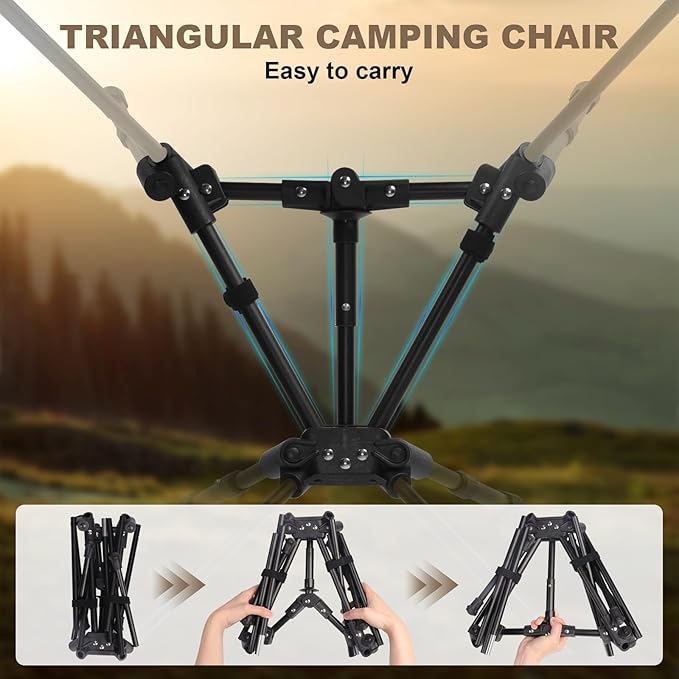 Lightweight Folding Camping Chair: Portable Ultralight Height Adjustable Folding Camping Chair 330 lbs Capacity with Side Pockets Ideal Backpacking Chair for Short hikes and Cycling Trips (Khaki)