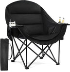 Oversized Camping Chairs for Adults - Heavy Duty Padded Outdoor Folding Lawn XL Camp Chair with Cup Holder Cooler Pockets for Outside Sports Beach Fishing Garden Portable Supports 500lbs, AllBlack