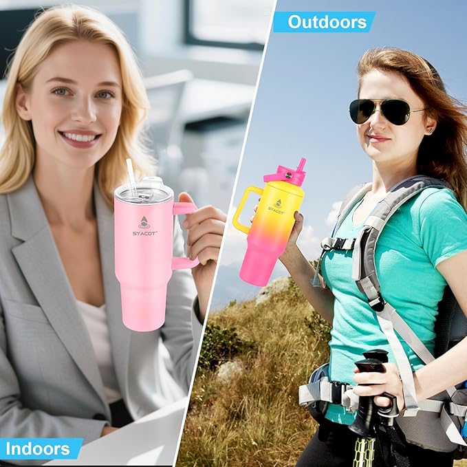 40 oz Tumbler with Handle and Straw or Convert to 40 oz Insulated Water Bottle Fits in Cup Holder. Stainless Steel Metal Water Flask with 2 Lids for Travel,Camping,Gym Sports Coffee Mug Thermal Cup