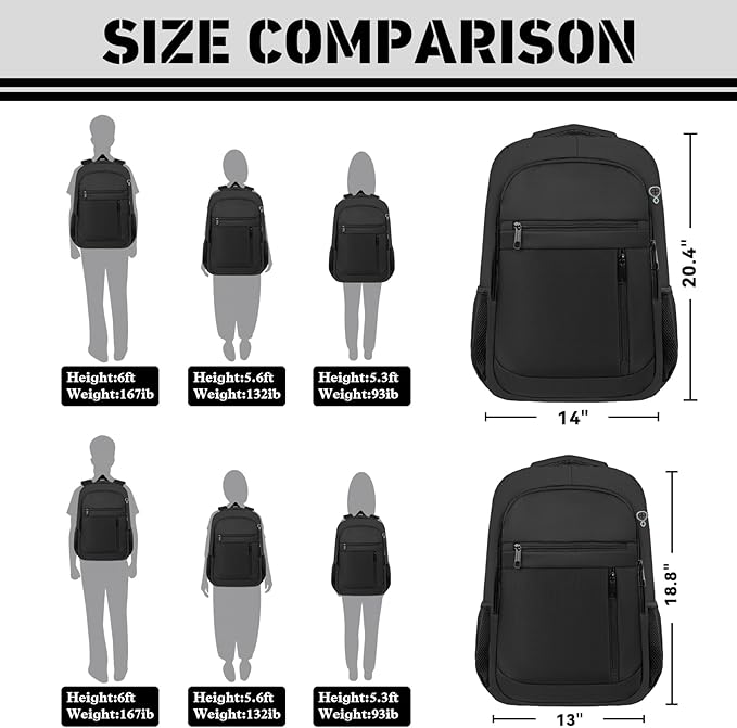 Travel Backpack, 40L Business Laptop Backpack with 17.3 Inch Laptop Compartment, Lightweight Daypack for Flight, Durable Water Resistant Bookbag, Hiking, Work Backpack for men, Black