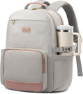 LOVEVOOK Laptop Backpack for Women with Pouch Pocket for Large Capacity Cup,15.6 Inch Laptop Computer Bag Travel Backpack Purse,Waterproof Work Business Backpack College Teacher Bags,Gray-Pink