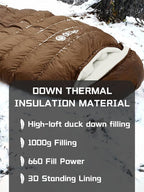 0 Degree Sleeping Bag for Adults 650 Fill Power Down Sleeping Bag for Cold Weather -20F / -8F / 0F / 10F Large Lightweight