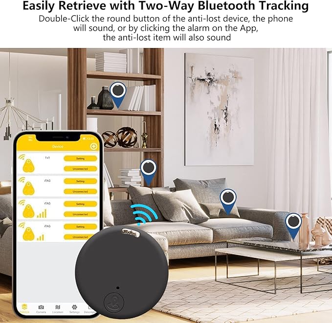 Aircawin Mini GPS Tracker, Key Item Finder Locator,No Monthly Fee App for iOS/Android 2023 Latest,Portable Anti-Lost Bluetooth Tag Item Tracker for Luggages/Kids/Pets/Phone/Wallet/Bag-2Pcs-Black+White