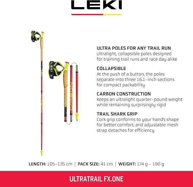 LEKI Ultratrail FX.One Carbon Collapsible Lightweight Trekking Poles for Hiking & Trail Running