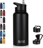 HASLE OUTFITTERS 32 oz Insulated Water Bottle Stainless Steel Double Walled Vacuum Sports Water Bottle with 2 Lids (Straw and Spout Lid) for Gym Camping Hiking(Black,1)