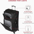 SWISSGEAR Sion Softside Expandable Spinner Luggage Durable Lightweight Travel Suitcase, Black, Checked-Large 29-Inch