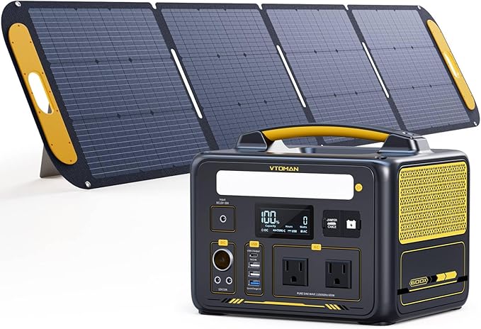 VTOMAN Jump 600X Solar Generator with 200W Solar Panel, 299Wh Portable Power Station with 2x 600W AC Outlets (Surge 1200W) for Outdoor Camping, Vehicle Emergency, Electric Backup