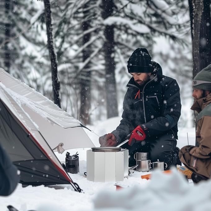 RioRand Folding Ultralight Camping Stove Windscreen Portable Backpacking Stove Windshield, Backpack Windscreen for Butane/Backpacking Stoves, Camp Windshield for Outdoor Camping, Hiking, BBQ 12 Plates