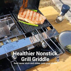 Camping Stove, 3 Burners Propane Portable Camp Stove with Regulator & Griddle, Push-Button Instant Ignition, Portable Camp Grill, Adjustable Burners for Camping Cooking (BLACK-20400 BTUs)