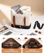 LOVEVOOK Lunch Tote Bag for Women, 15.6 Inch Laptop Work Bag With Lunch Compartment & Large Cup Holder, Lightweight Work Briefcase for Travel, Bussiness, Teacher