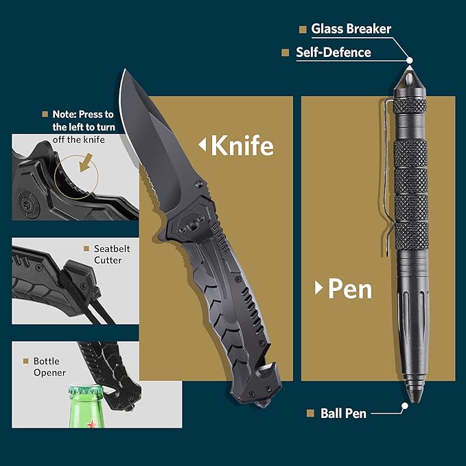 Survival Kits, Gifts for Christmas Men Dad Husband Him, 13 in 1 Survival Gear and Equipment Tactical Tools for Camping Hiking Hunting Outdoor Adventure, Cool Birthday Idea