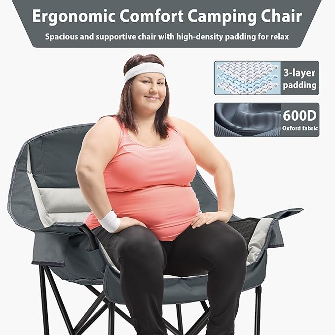 Oversized Camping Chair, Portable Folding Camping Chairs with Side Pocket, Cup Holder and Carry Bag, Heavy Duty Outdoor Camping Chairs for Adults, Fishing, Sports, Trip, up to 400lbs, Style 8