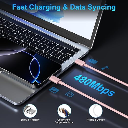 iPhone 17 16 15 Charger Fast Charging, 45W Dual USB C Android Phone Charger Block with 6FT Long Type C Cable Cord for Apple iPhone 17/Pro/Pro Max/Air/16/15 Plus/iPad/S26 Ultra/S25/S24/S23/S22(Pink)