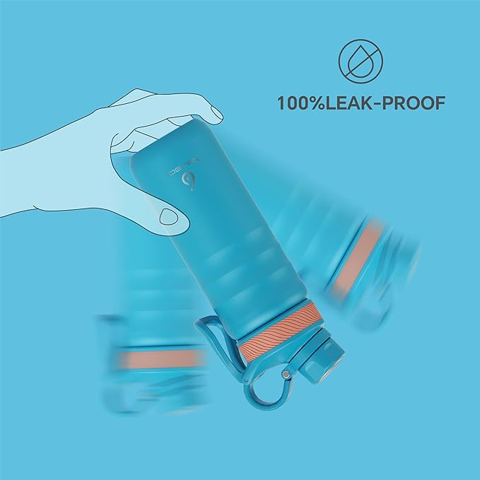 IDEUS Insulated Stainless Steel Water Bottle with 2 Leak-Proof Lids, Thermal Water Flask for Hiking Biking, 18oz, Blue Atoll