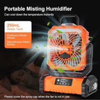 Odoland Portable Misting Fan with Light, 30000mAh Rechargeable Battery Camping Fan with 2 Spray Mister, Outdoors Tent Ventilador with Remote and Hook for Indoor Cooling Hiking Patio, Orange