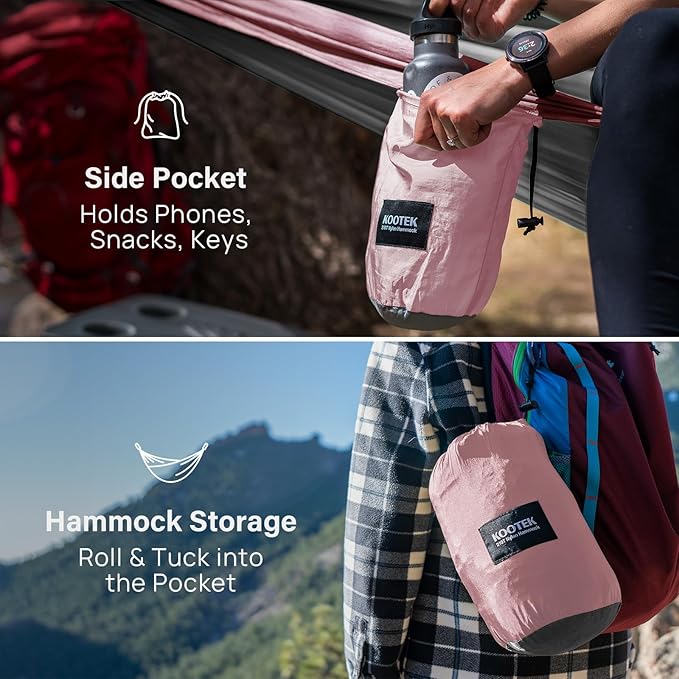 Kootek Camping Hammock, Portable Hammocks with Tree Straps & Attached Carry Bag, Camping Essentials Gear, Perfect for Outside Indoor Hiking Beach Backpack Travel