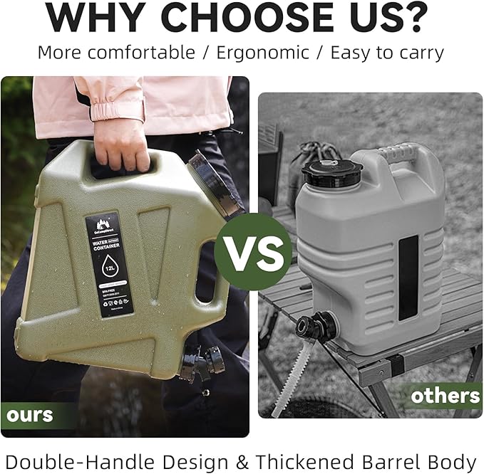 Camping Water Jug - 3.2 Gallan Water Container with Spigot | Portable Water Tank for Outdoor Hiking Picnic Supplies-Green