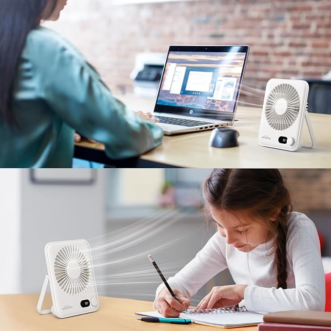 Small Desk Fan Personal Fans: 5000mah 25 Hours Battery Office Quiet Mini Desktop Fan Portable Rechargeable Travel Essentials (White, 2000)