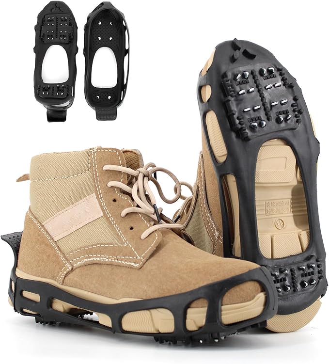 Ice Snow Traction Cleats Crampons, 28 Teeth Snow Spikes for Shoes and Boots, Rubber Anti Slip Ice Snow Grippers, Ice Cleats for Walking On Snow and Ice, Hiking, Climbing