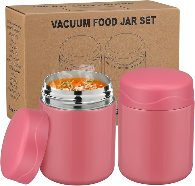 12oz 2 Pack Insulated Food Jar Set for Kids Soup Thermo Hot Food Lunch Container Wide Mouth Leak Proof Stainless Steel Vacuum Bento Box for School Office Travel Outdoors