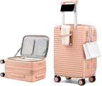 20 Inch Carry on Luggage 22x14x9 Airline Approved Hard Shell Suitcases with Wheels, Top Opening Expandable Carry on Luggage with Cup Holder Small Rolling Suitcase with Lock, Pink