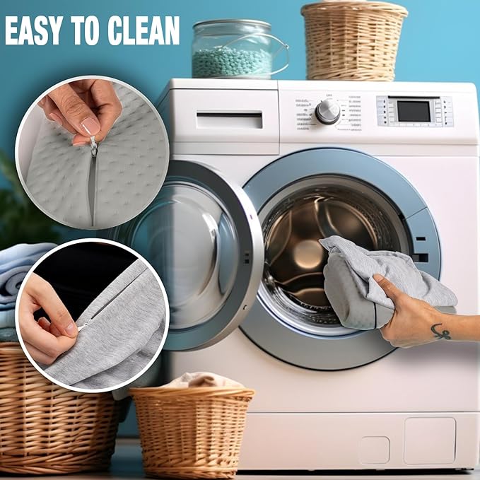 Travel & Camping Comfortable Memory Foam Pillow – Easy to Carry Portable Bag – Temperature Regulating Pillow Case (Grey Contour + Extra Cover)