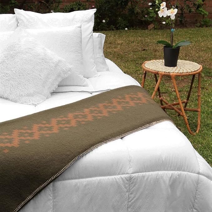 Thick Alpaca Wool Blanket Heavyweight Camping Outdoors Indoors Soft Peru King Size Ethnic Design (Olive Green - Soft Camel, King Size)