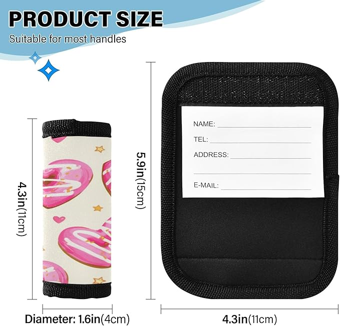 2 Pack Valentines Chocolate Luggage Handle Wrap, Detachable Luggage Tag, Neoprene Suitcase Wrap with Comfort Grip & Bright Identifier for Suitcase, Travel Bag, Sports Bag