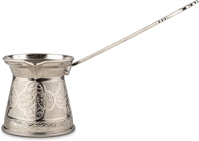Alisveristime Authentic Turkish Coffee Pot, Handmade Cezve/Ibrik, 3.14-Inch Width, 3.14-Inch Height - 13.52 Ounce Enhance Your Coffee Experience Now! (4 Cup) (Silver)