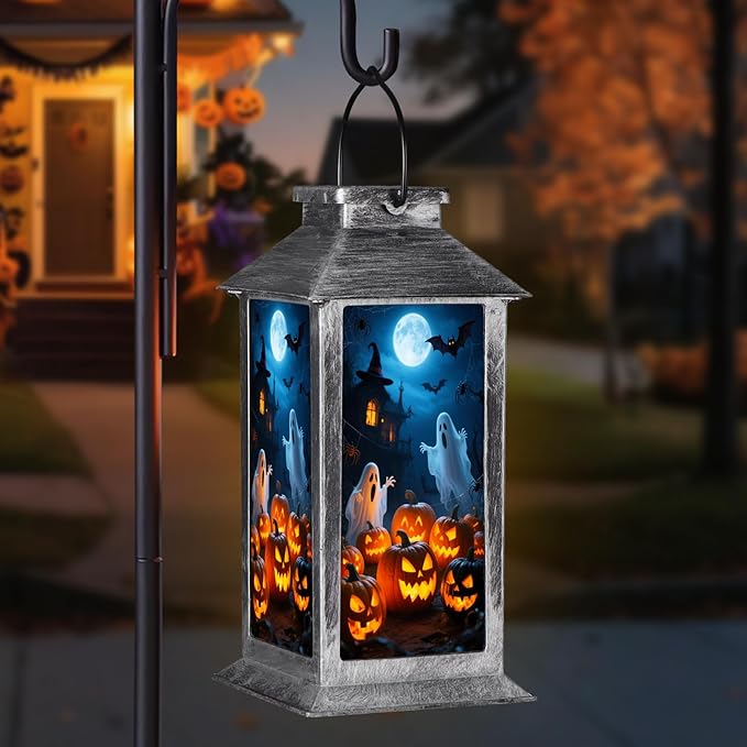 Halloween Decorations Outdoor,Halloween Hanging Decorations,Solar Lantern,Decor for Home Outside Porch Garden Yard Lawn Party Decorations（Ghost Bat Pumpkin）