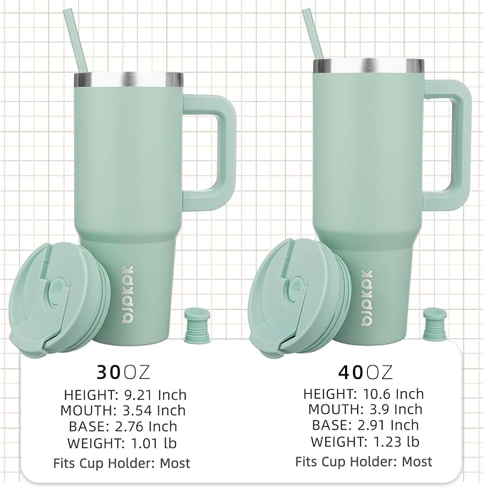 BJPKPK 40oz Stainless Steel Insulated Tumbler With Handle And Lid Straw Travel Coffee Mug Thermal Cup,Pistachio Green